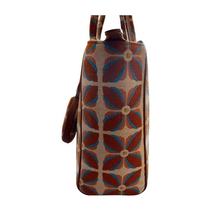 Vintage Petal Office Tote - Burnt Orange (with hanging coin pouch)