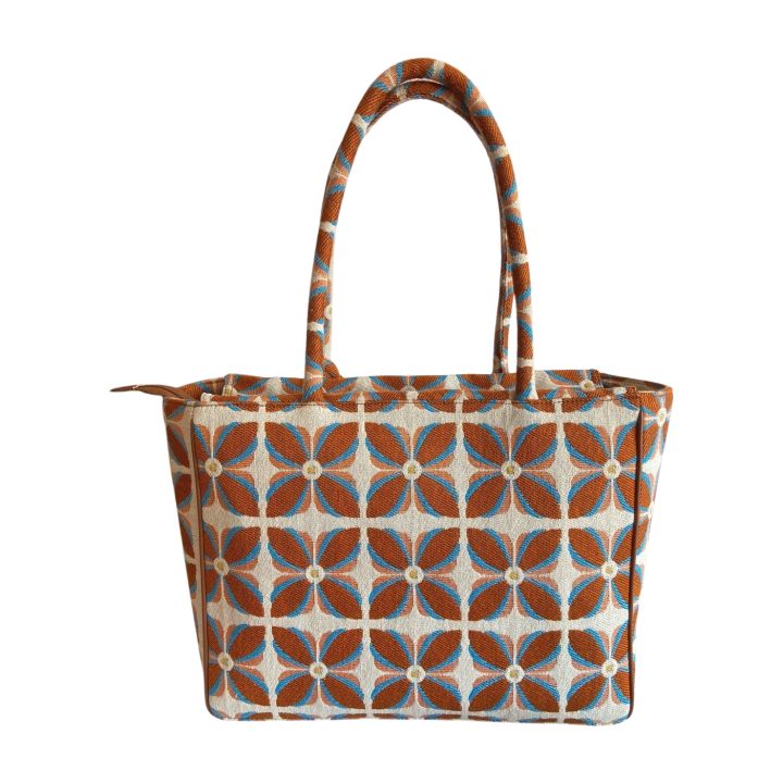 Vintage Petal Office Tote - Burnt Orange (with hanging coin pouch)