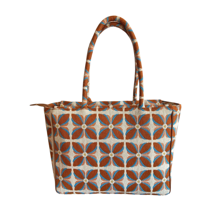 Vintage Petal Office Tote - Burnt Orange (with hanging coin pouch)
