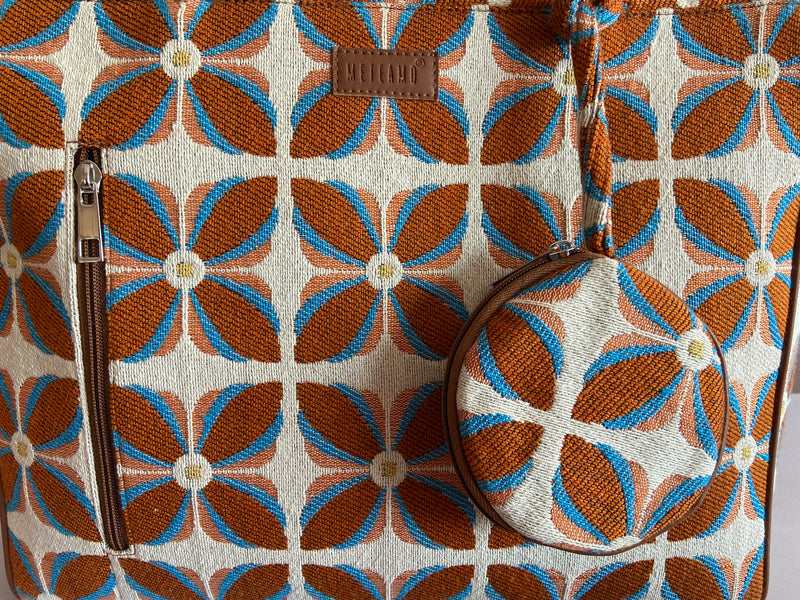 Vintage Petal Office Tote - Burnt Orange (with hanging coin pouch)