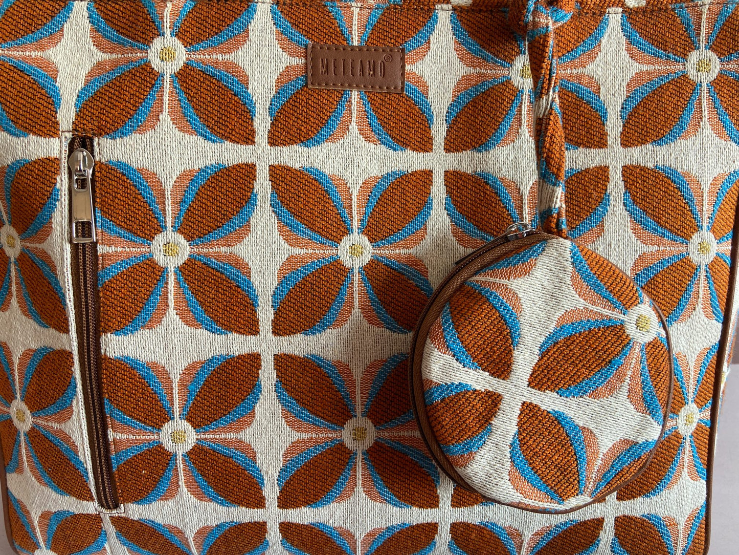 Vintage Petal Office Tote - Burnt Orange (with hanging coin pouch)