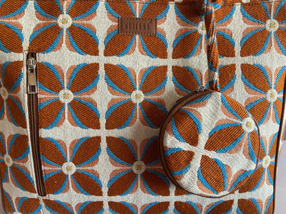 Vintage Petal Office Tote - Burnt Orange (with hanging coin pouch)