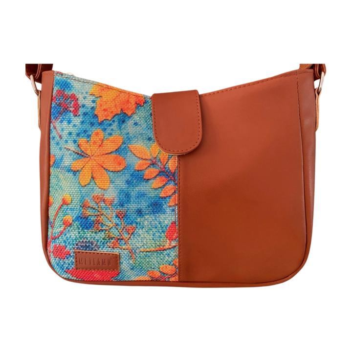 Golden Leaves printed sling bag for women by METEAMO – front view