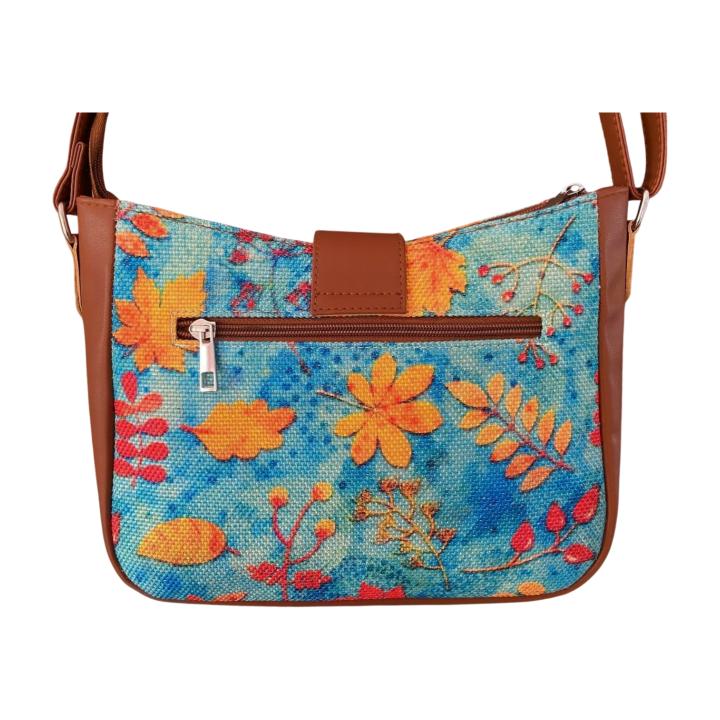 Golden Leaves sling bag with exterior back zipper – rear view
