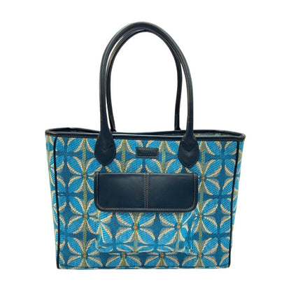Vintage Petal Office Tote - Blue (with front pocket)