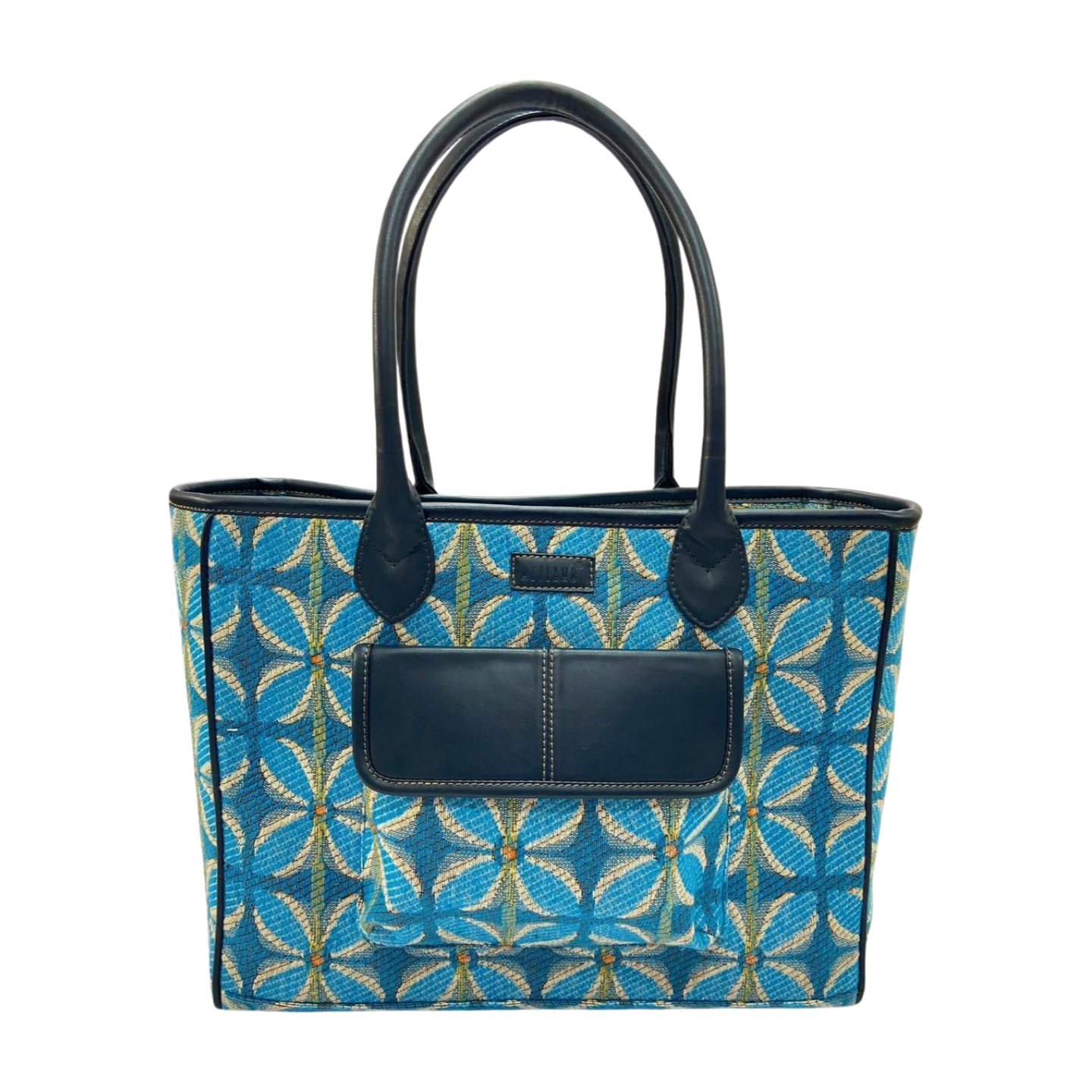 Vintage Petal Office Tote - Blue (with front pocket)