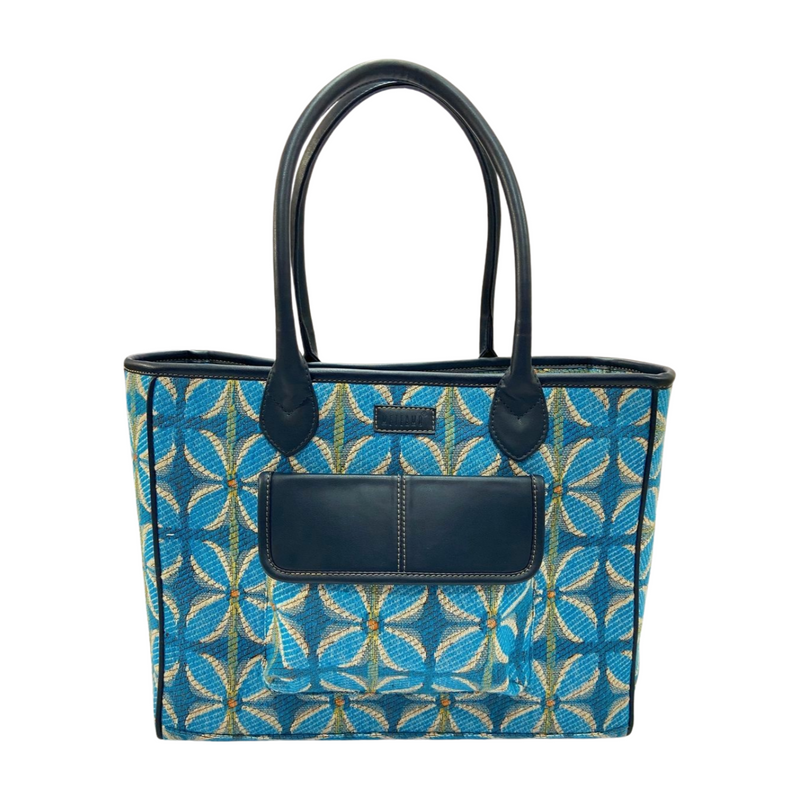 Vintage Petal Office Tote - Blue (with front pocket)