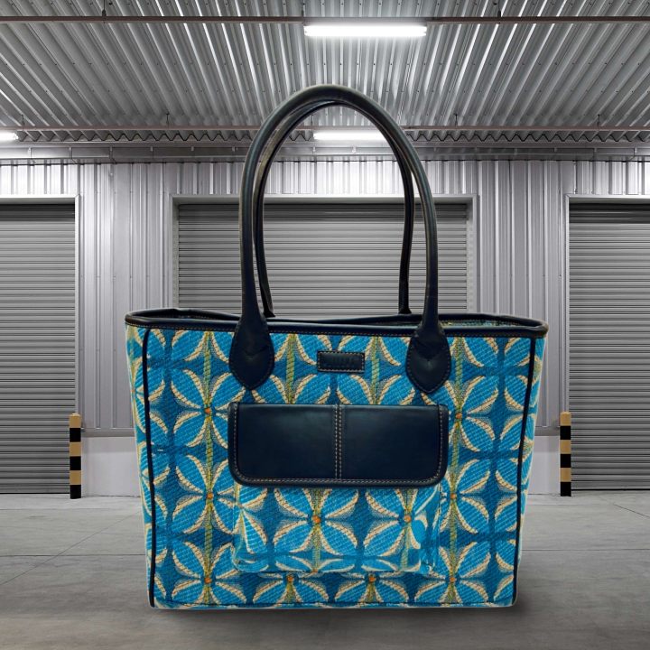 Vintage Petal Office Tote - Blue (with front pocket)