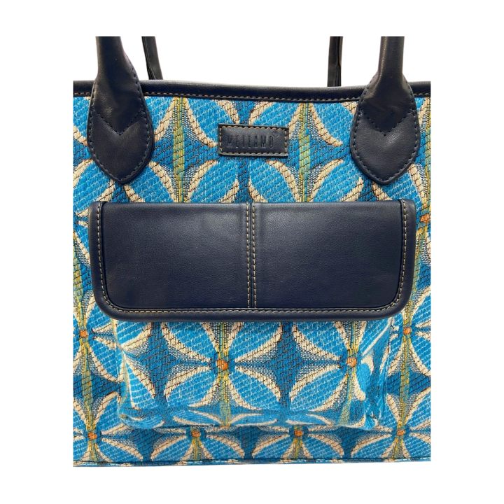 Vintage Petal Office Tote - Blue (with front pocket)