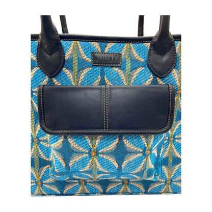 Vintage Petal Office Tote - Blue (with front pocket)