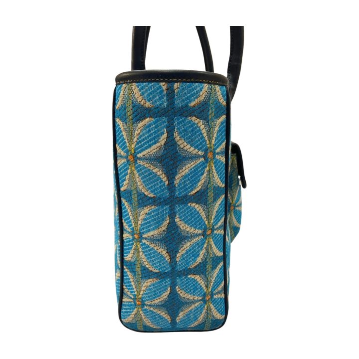 Vintage Petal Office Tote - Blue (with front pocket)