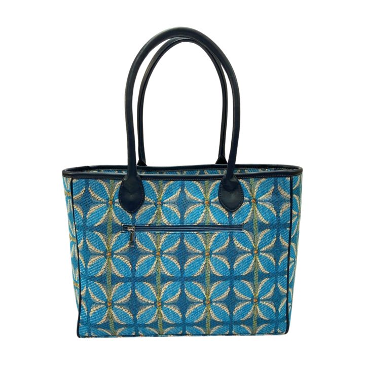 Vintage Petal Office Tote - Blue (with front pocket)