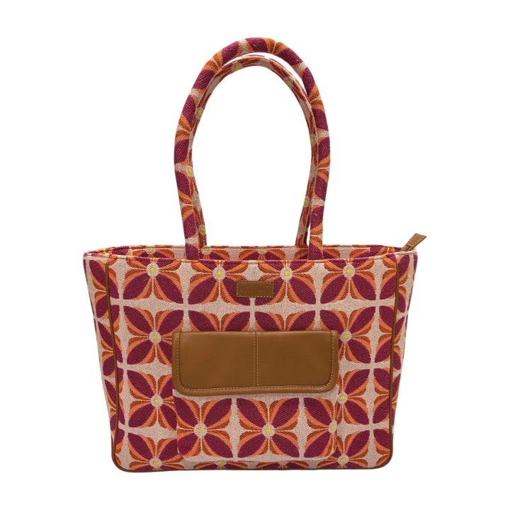 Vintage Petal Office Tote - Sunset Bloom (with front pocket)