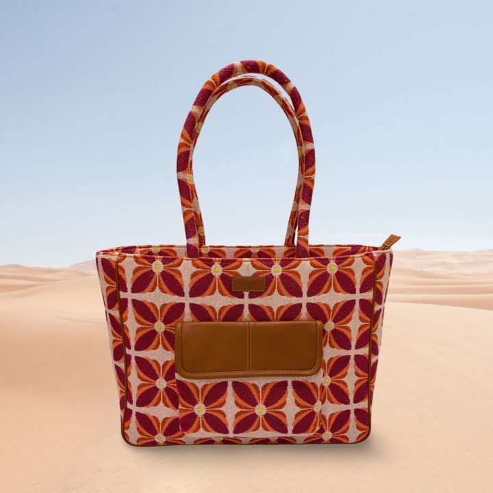 Vintage Petal Office Tote - Sunset Bloom (with front pocket)
