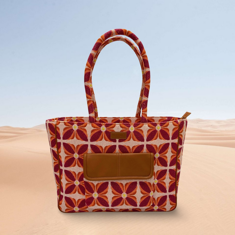 Vintage Petal Office Tote - Sunset Bloom (with front pocket)