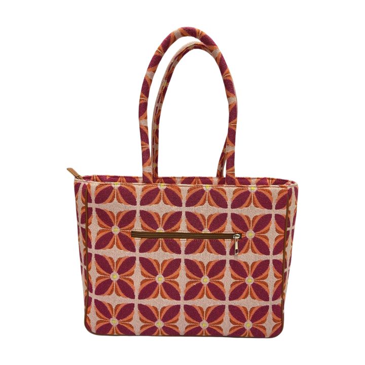 Vintage Petal Office Tote - Sunset Bloom (with front pocket)