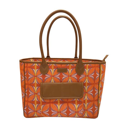 Vintage Petal Office Tote - Tangerine Bliss (with front pocket)