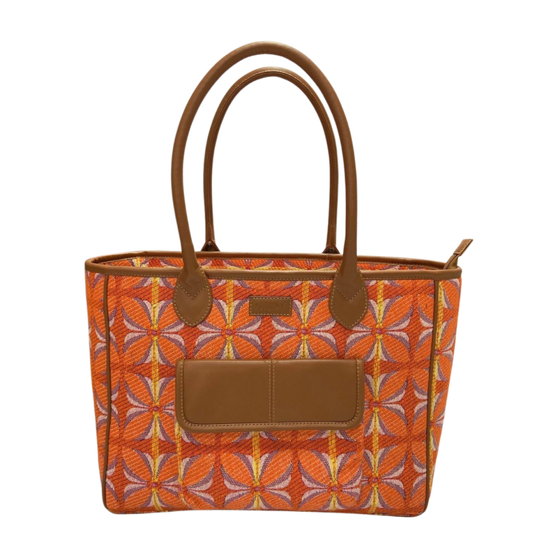 Vintage Petal Office Tote - Tangerine Bliss (with front pocket)
