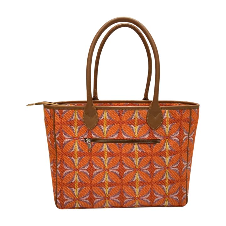 Vintage Petal Office Tote - Tangerine Bliss (with front pocket)