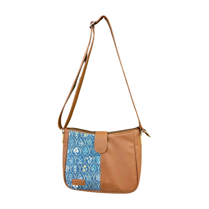 Blue Flowers Handcrafted Sling Bag for Women