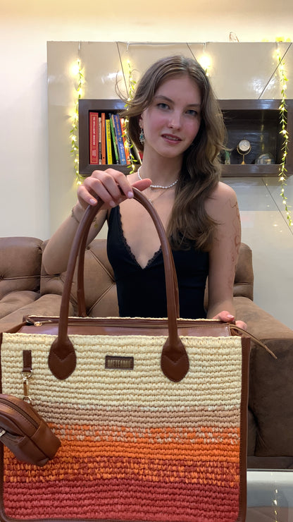 Cafe Sunset Handcrafted Raffia Office Tote for Women