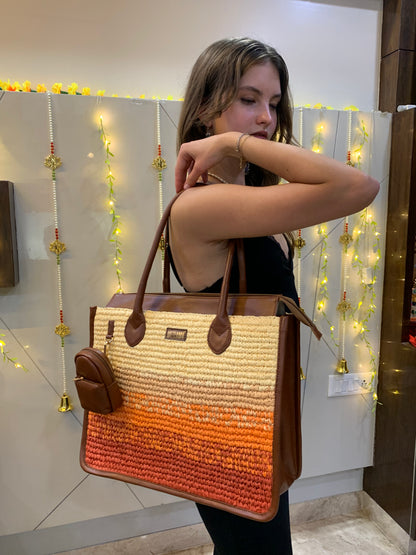 Cafe Sunset Handcrafted Raffia Office Tote for Women
