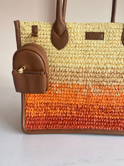 Cafe Sunset Handcrafted Raffia Office Tote for Women