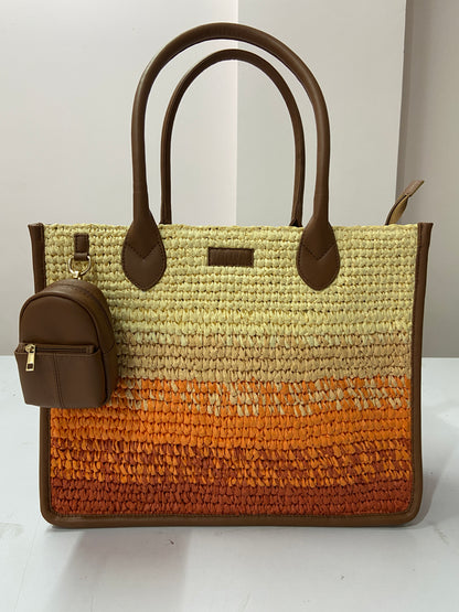 Cafe Sunset Handcrafted Raffia Office Tote for Women