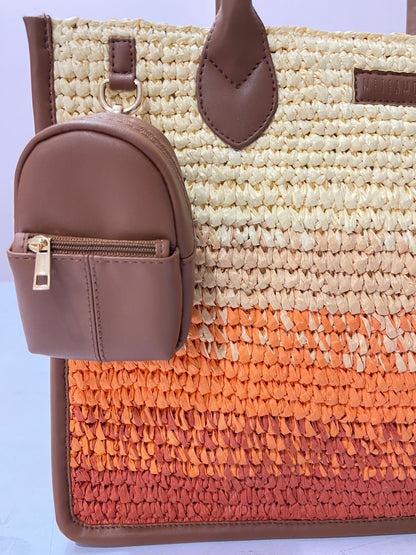 Cafe Sunset Handcrafted Raffia Office Tote for Women