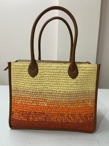 Cafe Sunset Handcrafted Raffia Office Tote for Women