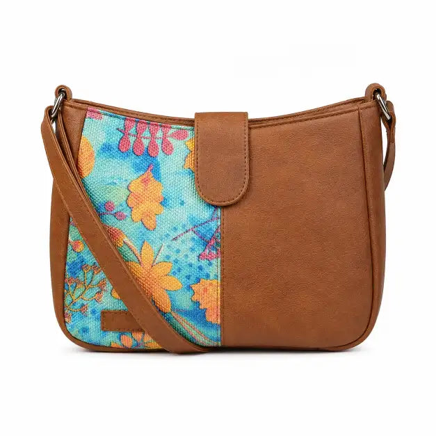 Golden Leaves Handcrafted Sling Bag for Women (Gold, vegan leather) - view 2