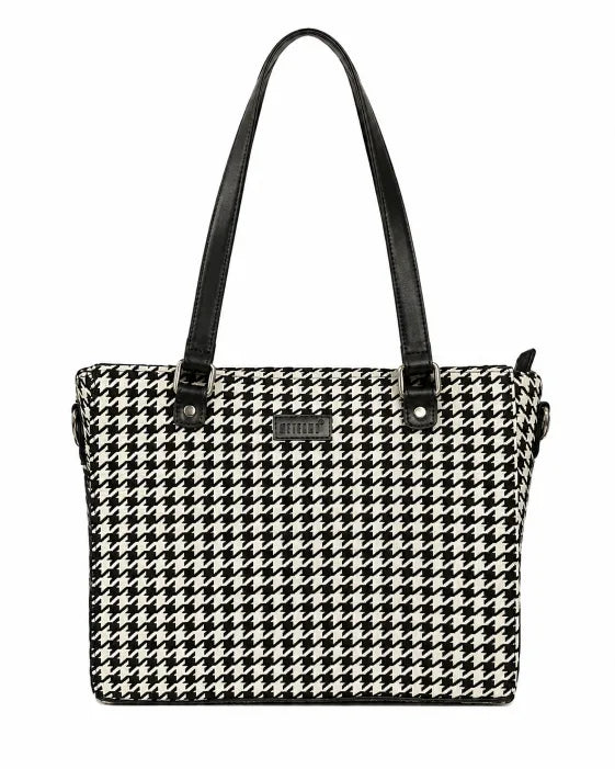 Noir Houndstooth Handcrafted Office Tote for Women (vegan leather) - view 2