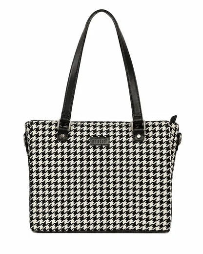 Noir Houndstooth Handcrafted Office Tote for Women (vegan leather) - view 2