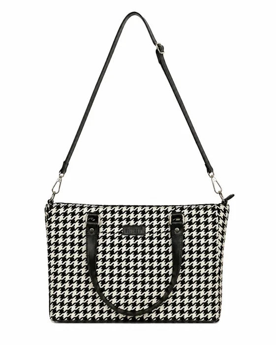 Noir Houndstooth Handcrafted Office Tote for Women (vegan leather) - view 3