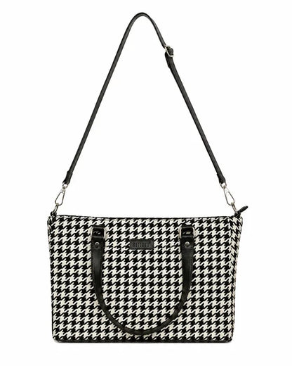 Noir Houndstooth Handcrafted Office Tote for Women (vegan leather) - view 3