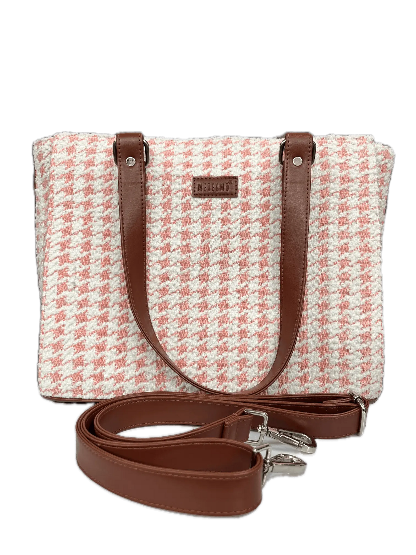 Pink Houndstooth Handcrafted Office Tote for Women