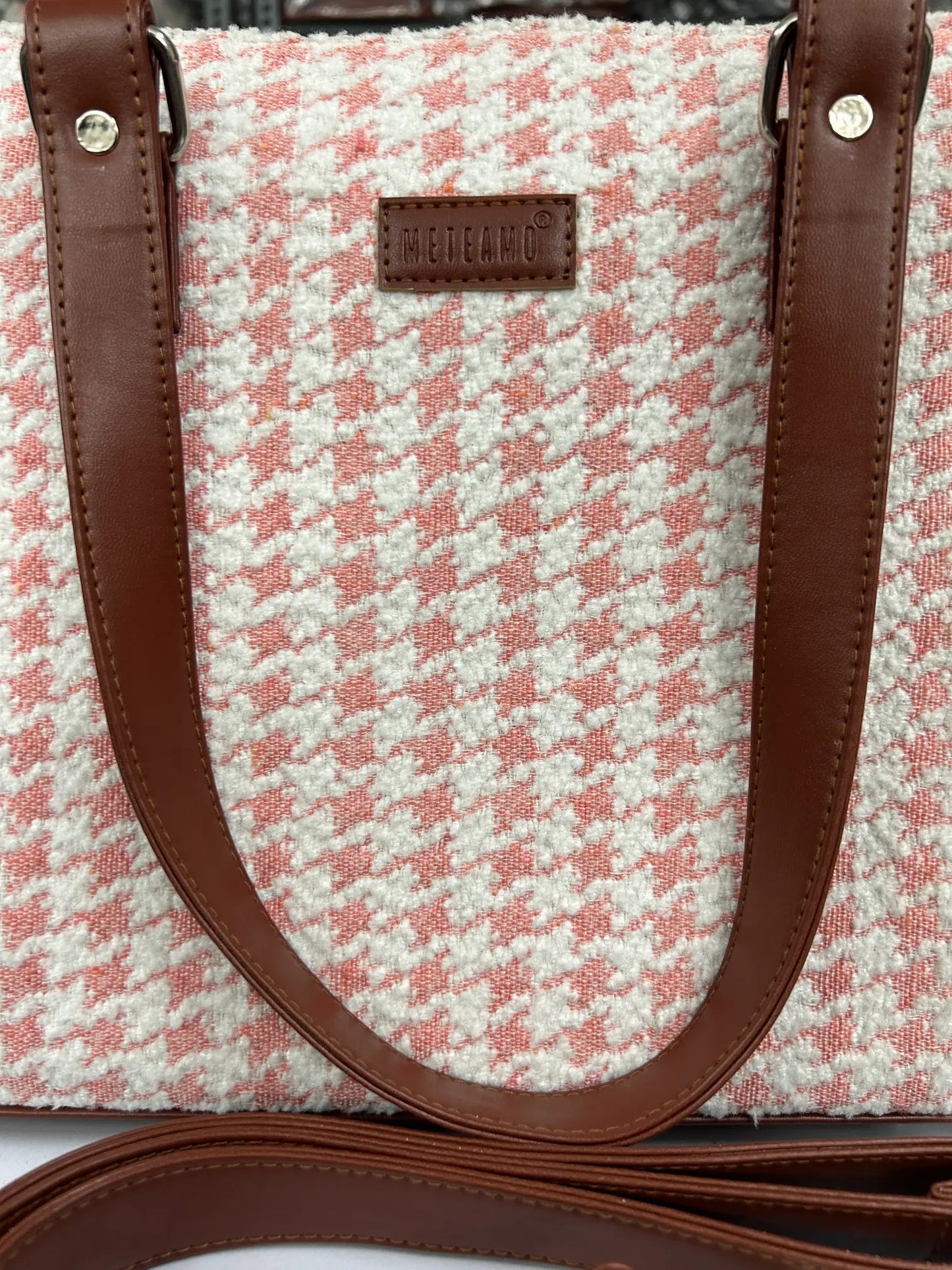 Pink Houndstooth Handcrafted Office Tote for Women