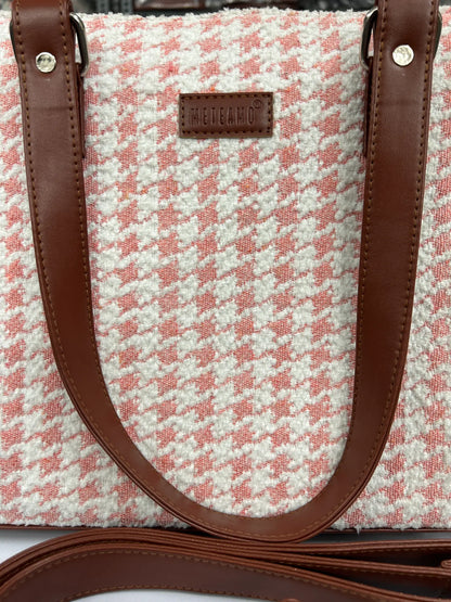 Pink Houndstooth Handcrafted Office Tote for Women
