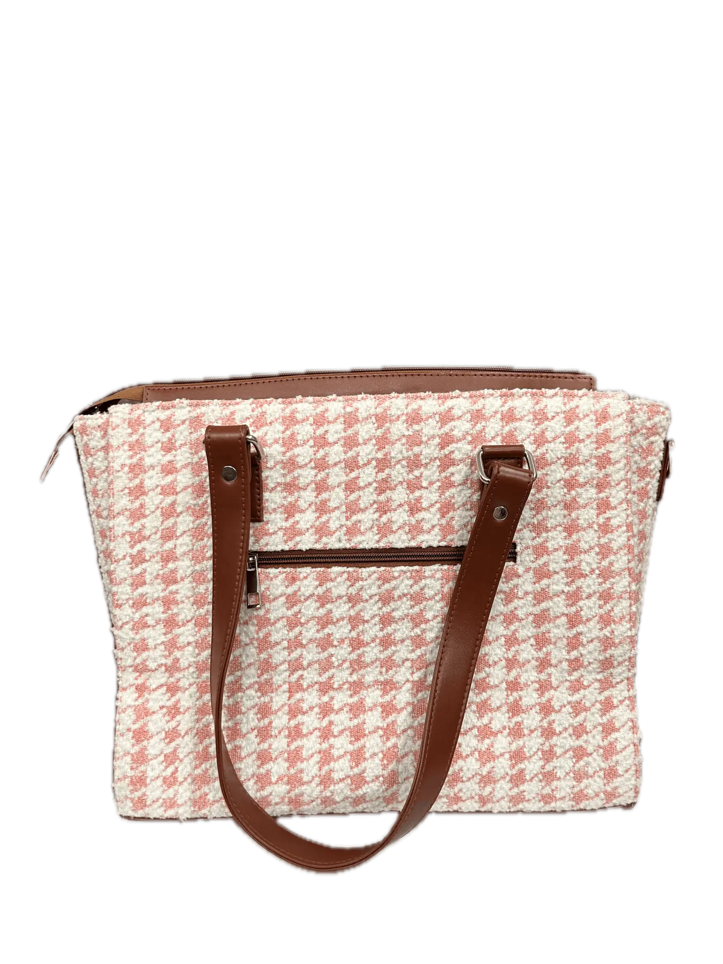 Pink Houndstooth Handcrafted Office Tote for Women