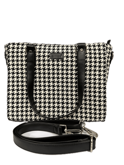 Noir Houndstooth Handcrafted Office Tote for Women