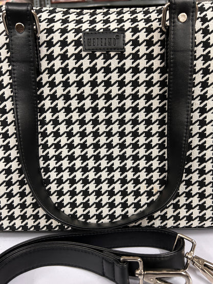 Noir Houndstooth Handcrafted Office Tote for Women