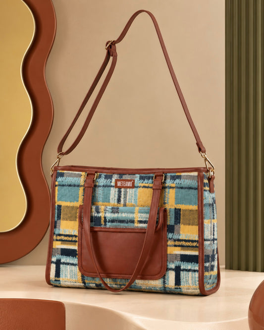 Radiance Yellow Artisan Weave Office Tote for Women