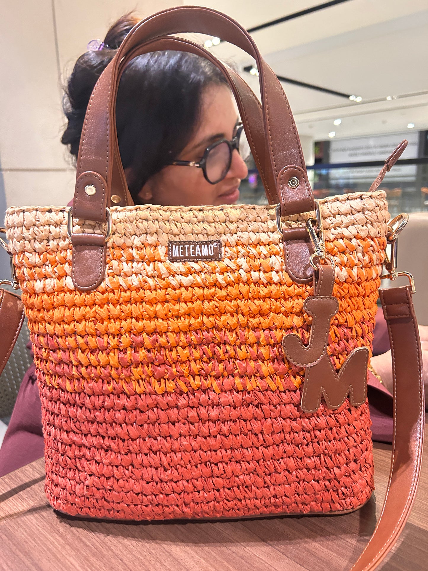 Sunset Bloom Raffia Tote Bag