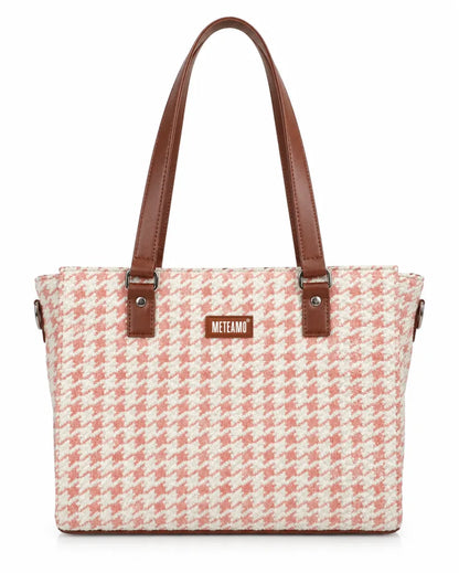 Pink Houndstooth Handcrafted Office Tote for Women (Pink, vegan leather) - view 2