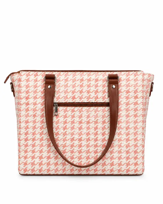 Pink Houndstooth Handcrafted Office Tote for Women (Pink, vegan leather) - view 4