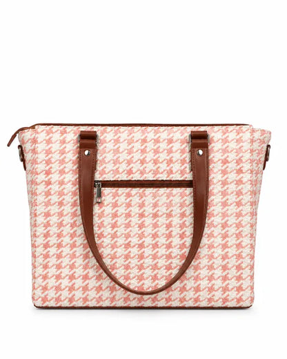 Pink Houndstooth Handcrafted Office Tote for Women (Pink, vegan leather) - view 4