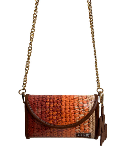 Coral Dusk Raffia Flap Bag