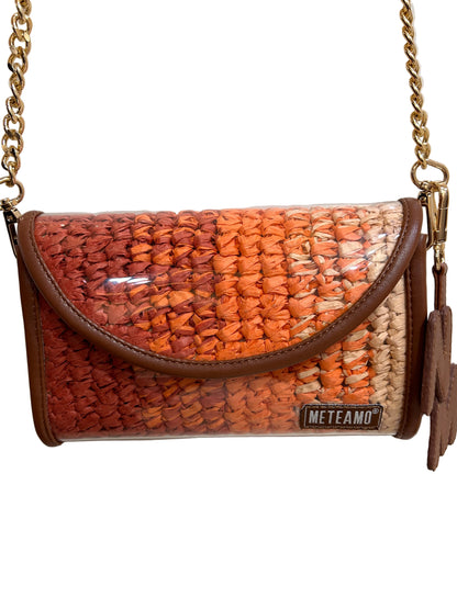 Coral Dusk Raffia Flap Bag