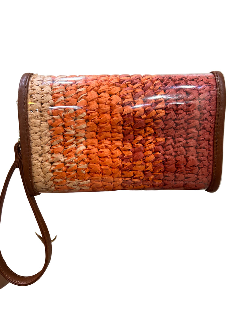 Coral Dusk Raffia Flap Bag