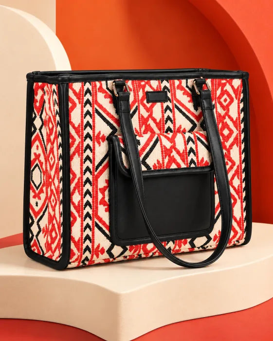 Tribal Loom Artisan Weave Office Tote (vegan leather)